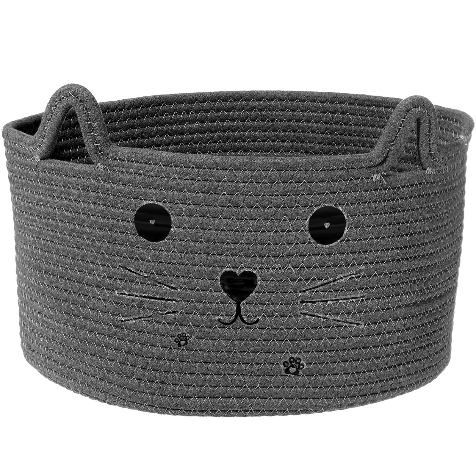 Zopeal Cat Basket Storage Woven Basket Organizer with Ears Decorative Pet Toy Cute Basket Cotton Rope Basket for Gift Cat Dog To